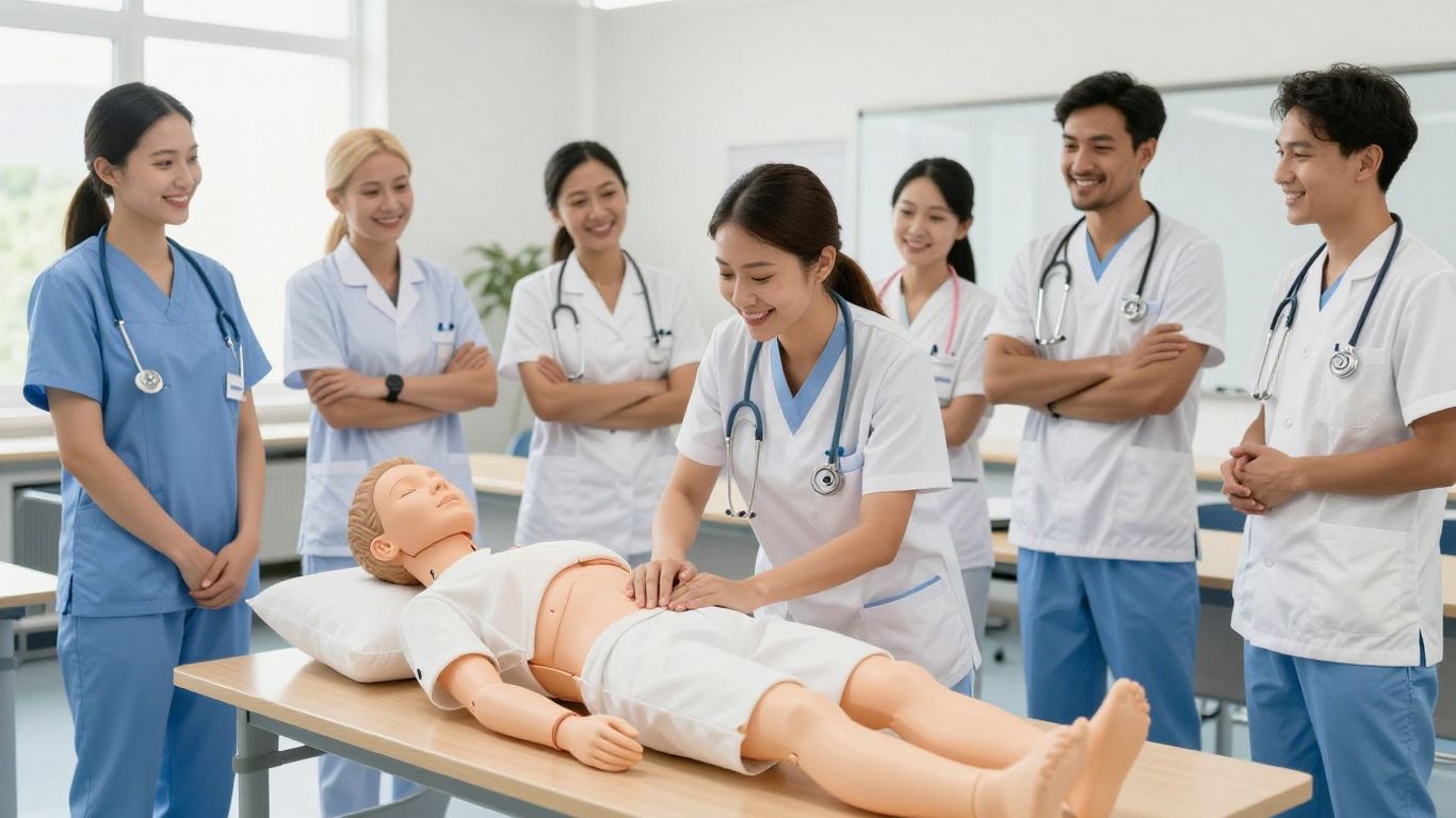 CNAs in training learning patient care in Detroit.