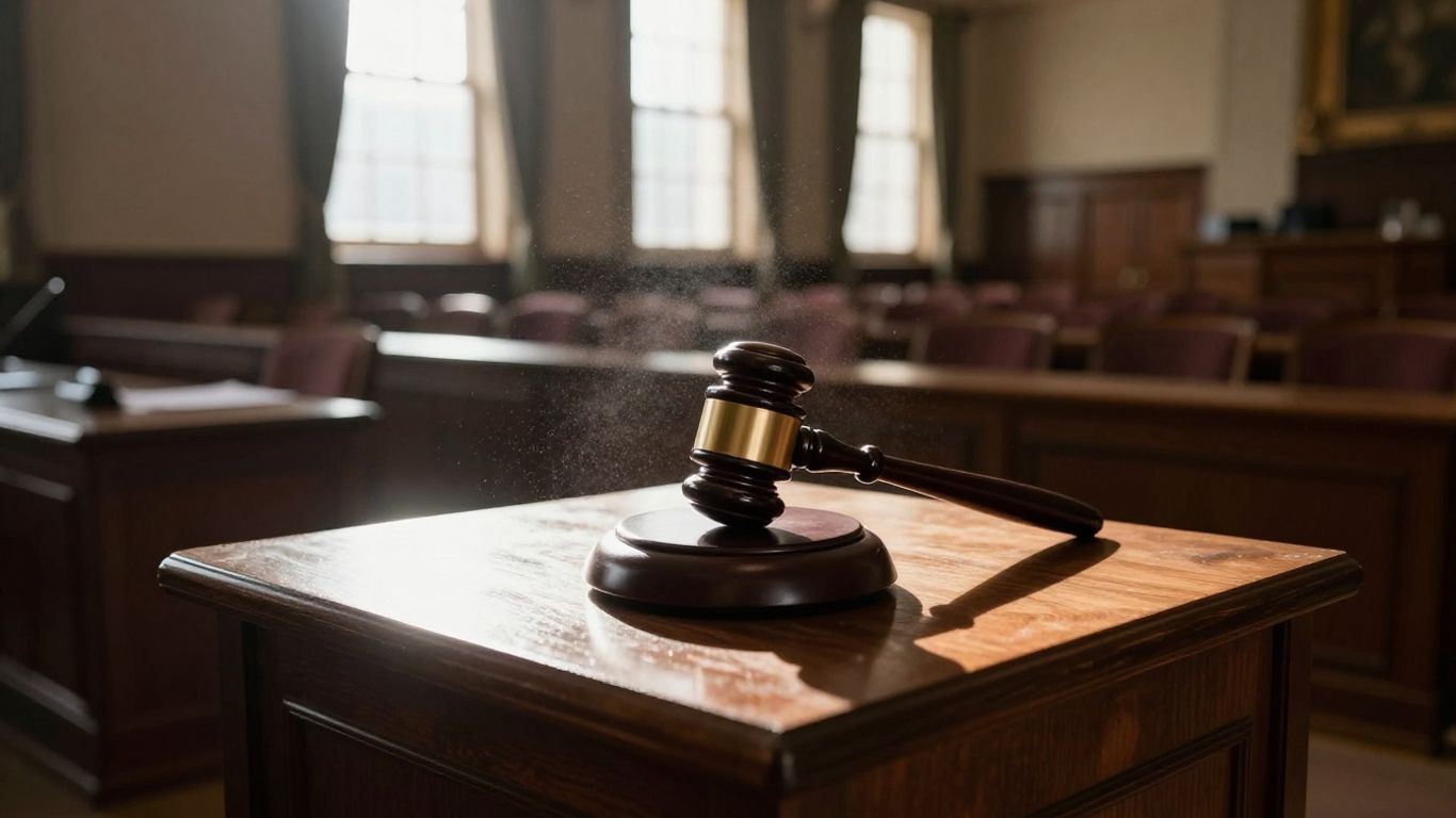 Gavel on podium in legislative chamber.
