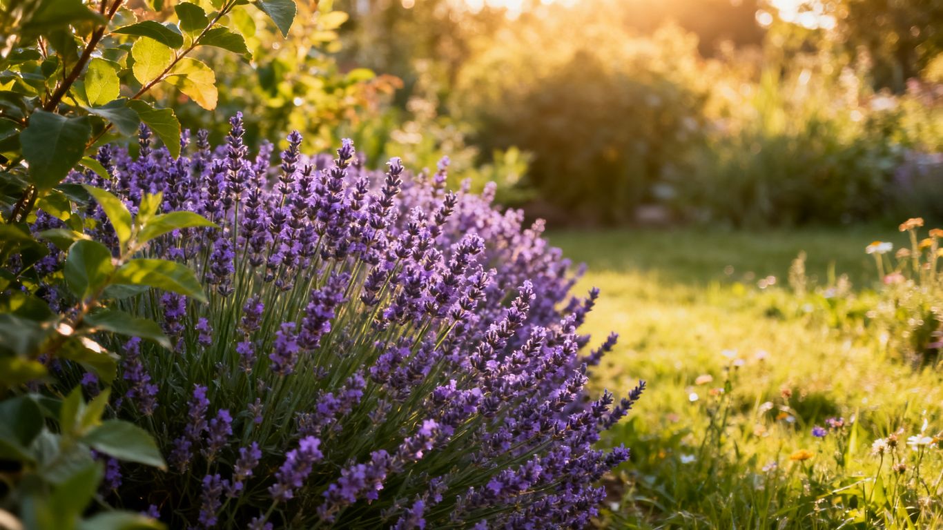 Blühender Lavendel in einem modernen Gartenbett