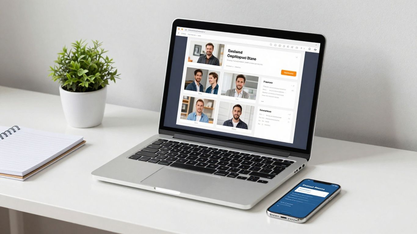 Laptop and smartphone displaying appointment booking system.