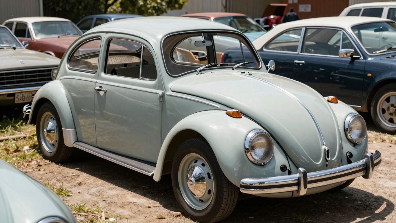 Classic Volkswagen Beetle parts at a wrecker's yard.
