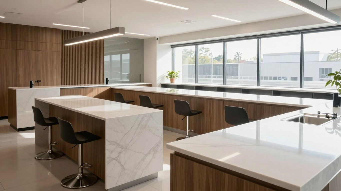 Modern commercial countertops in a well-lit space.