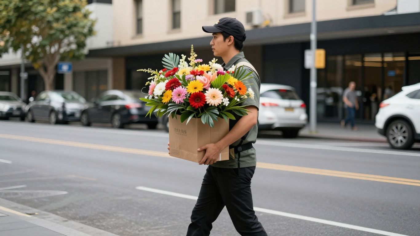 Courier delivering bouquet in Melbourne