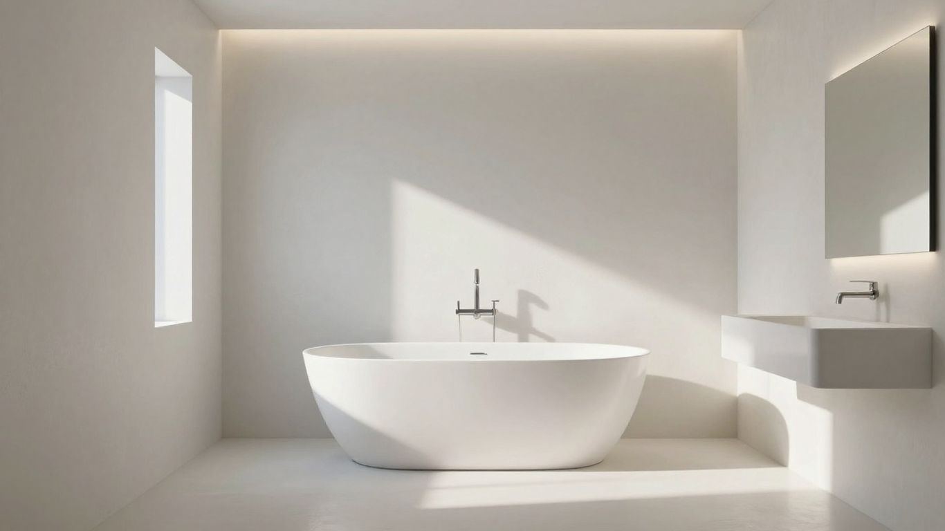 Smooth plaster walls in a modern bathroom.