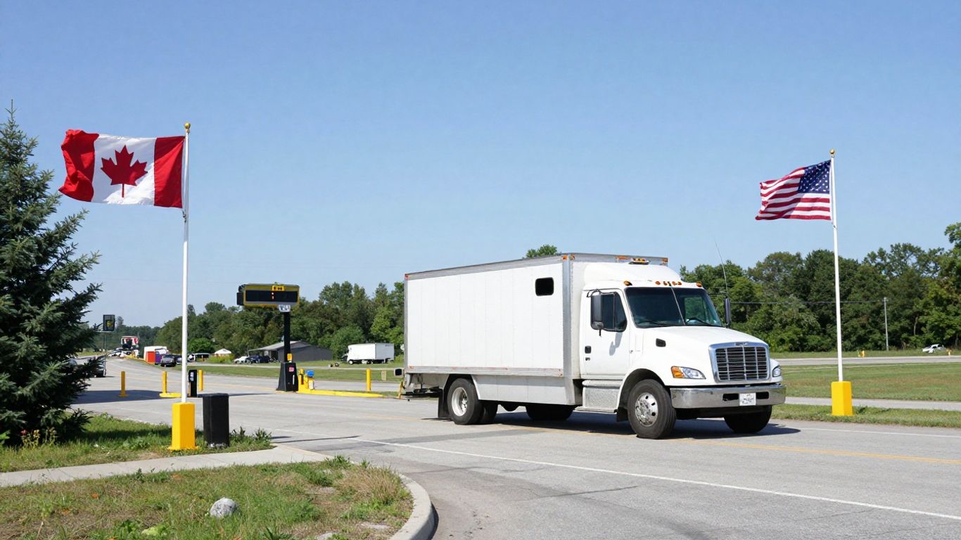 Moving truck crossing Canada-US border