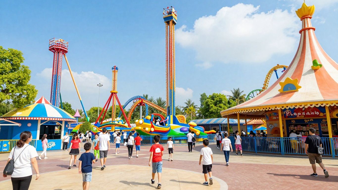 Happy family enjoying Plopsaland rides