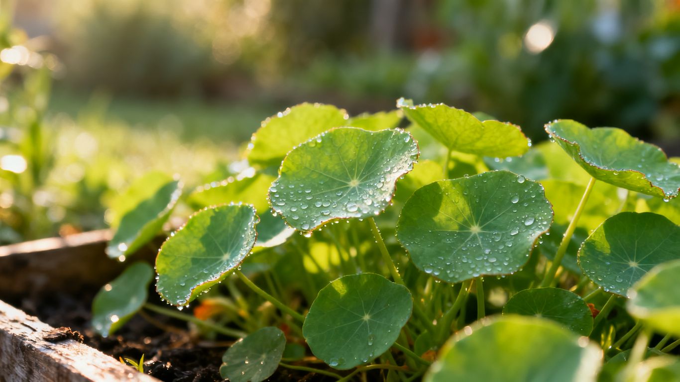 Frische Kapuzinerkresse im Kräutergarten