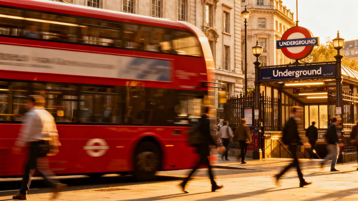 London bus near Underground station entrance