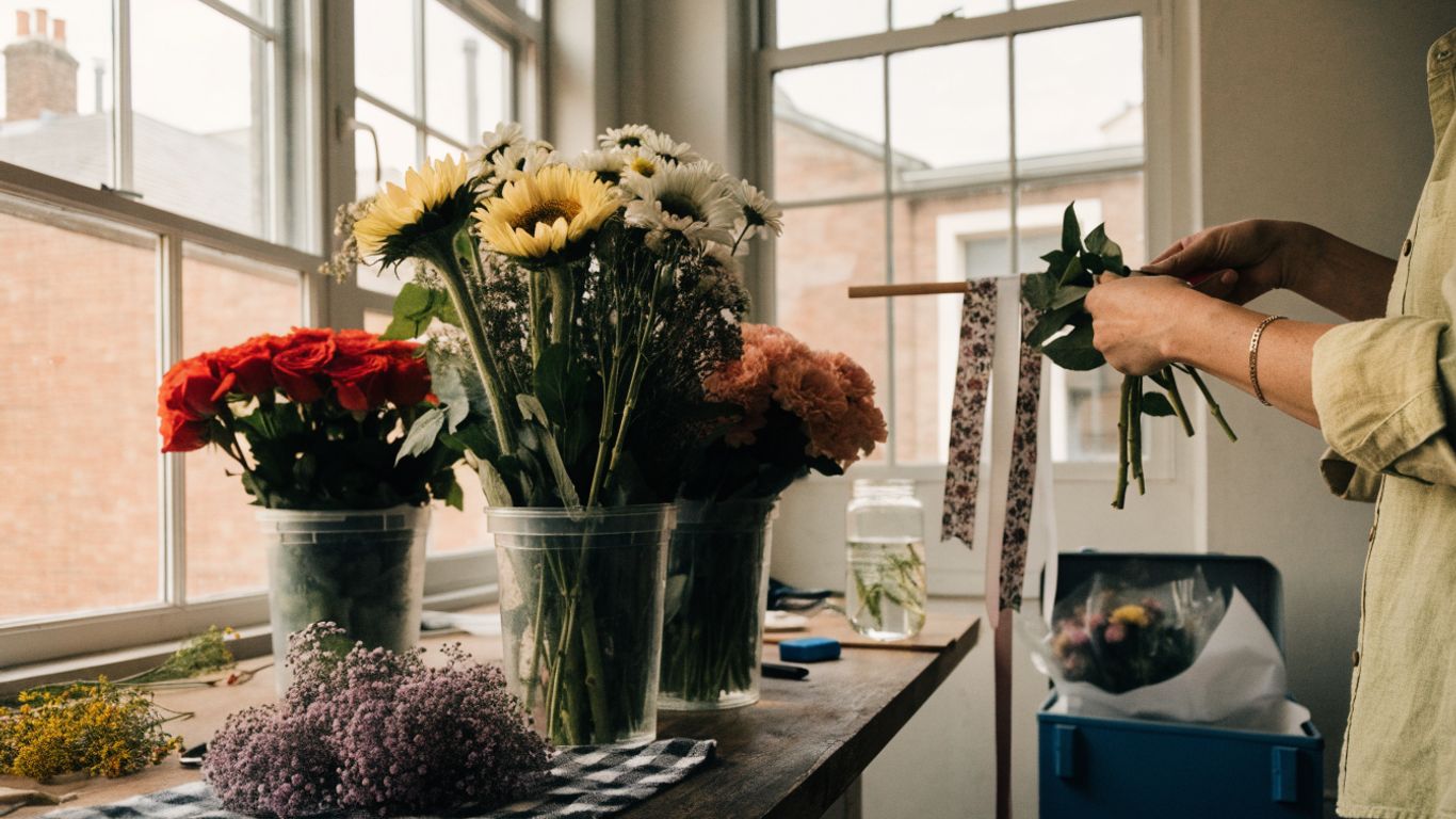 Florist arranging flowers for local delivery