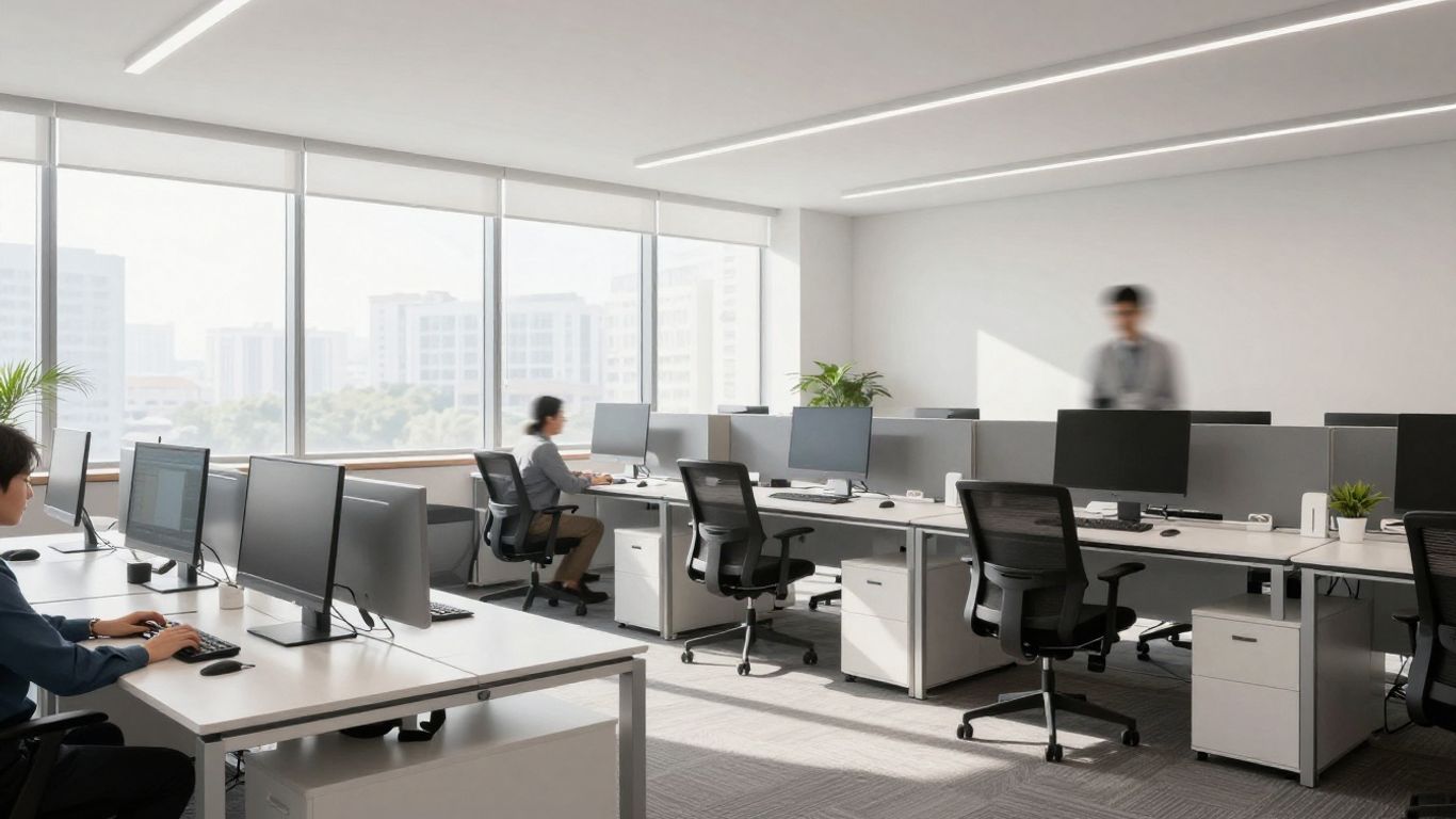 Milwaukee IT services office with modern computers and sunlight.