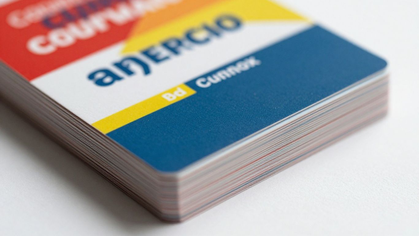Professional business cards with vibrant colours and sharp typography.