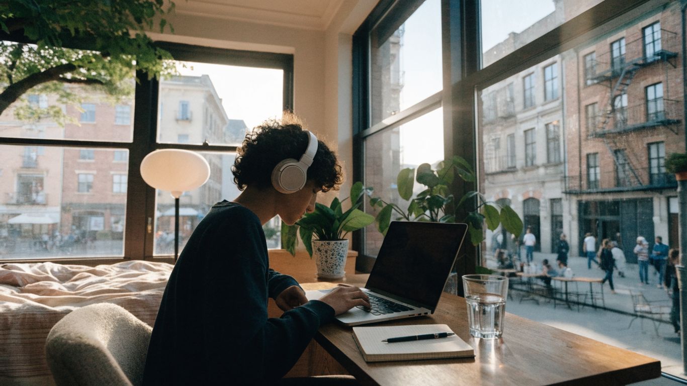 Remote professional working at a sunny home desk