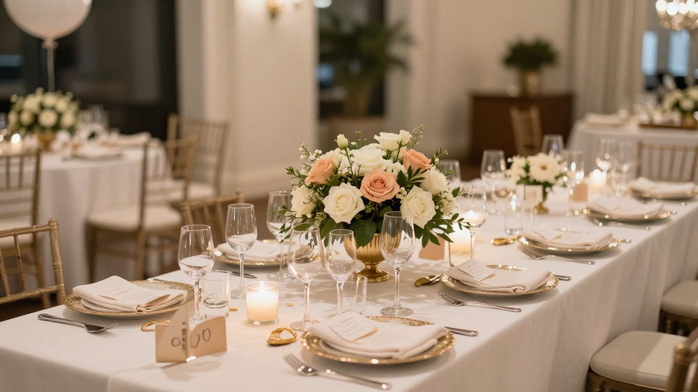 Elegant baby shower venue in Dallas with flowers and table setting.