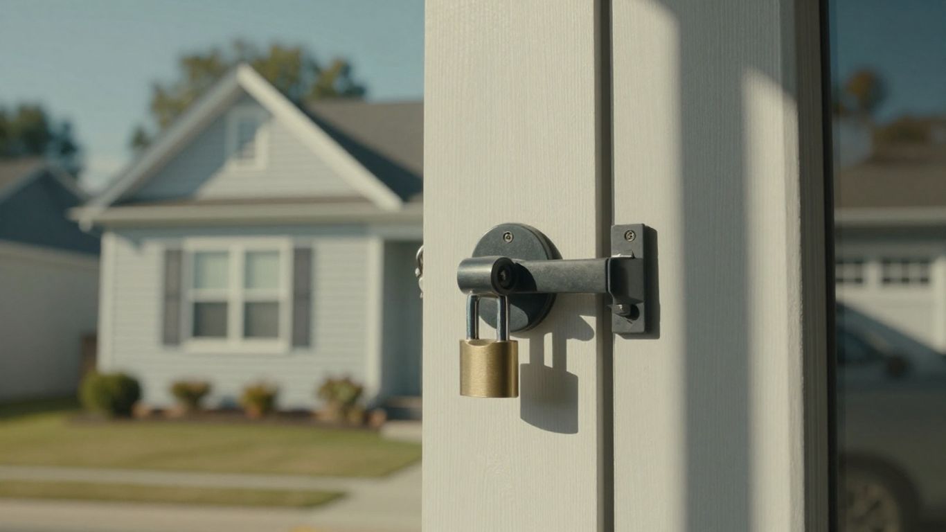 Casa segura con cerradura brillante y barrio tranquilo.