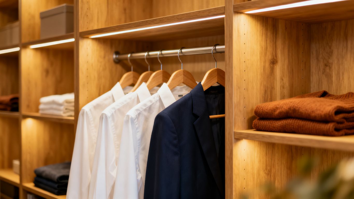 Clothing hanging in a well maintained closet