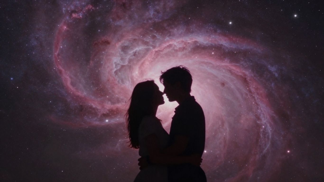 Couple embracing under starry night sky