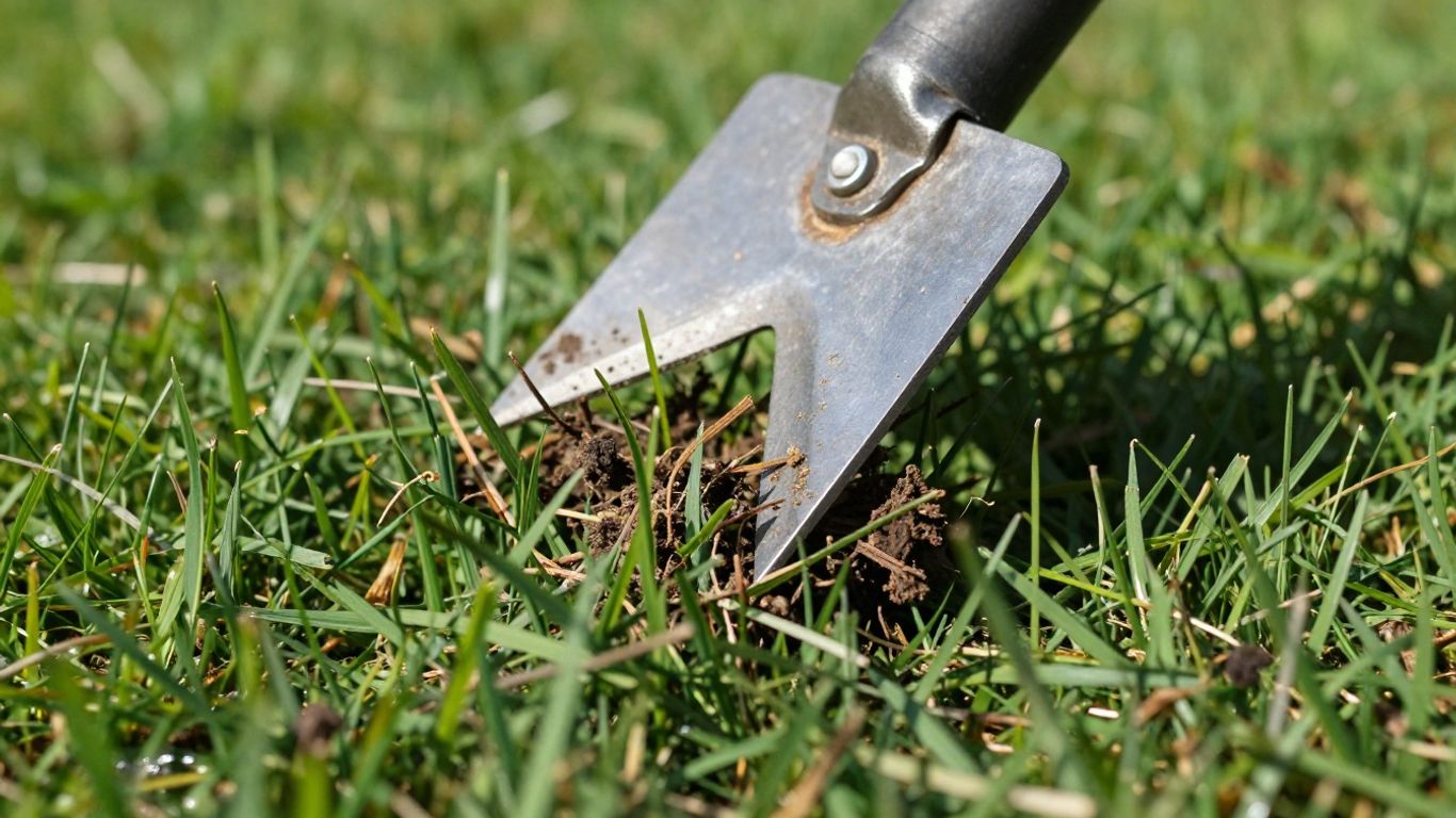 Rasen vertikutieren im Frühjahr mit Werkzeug