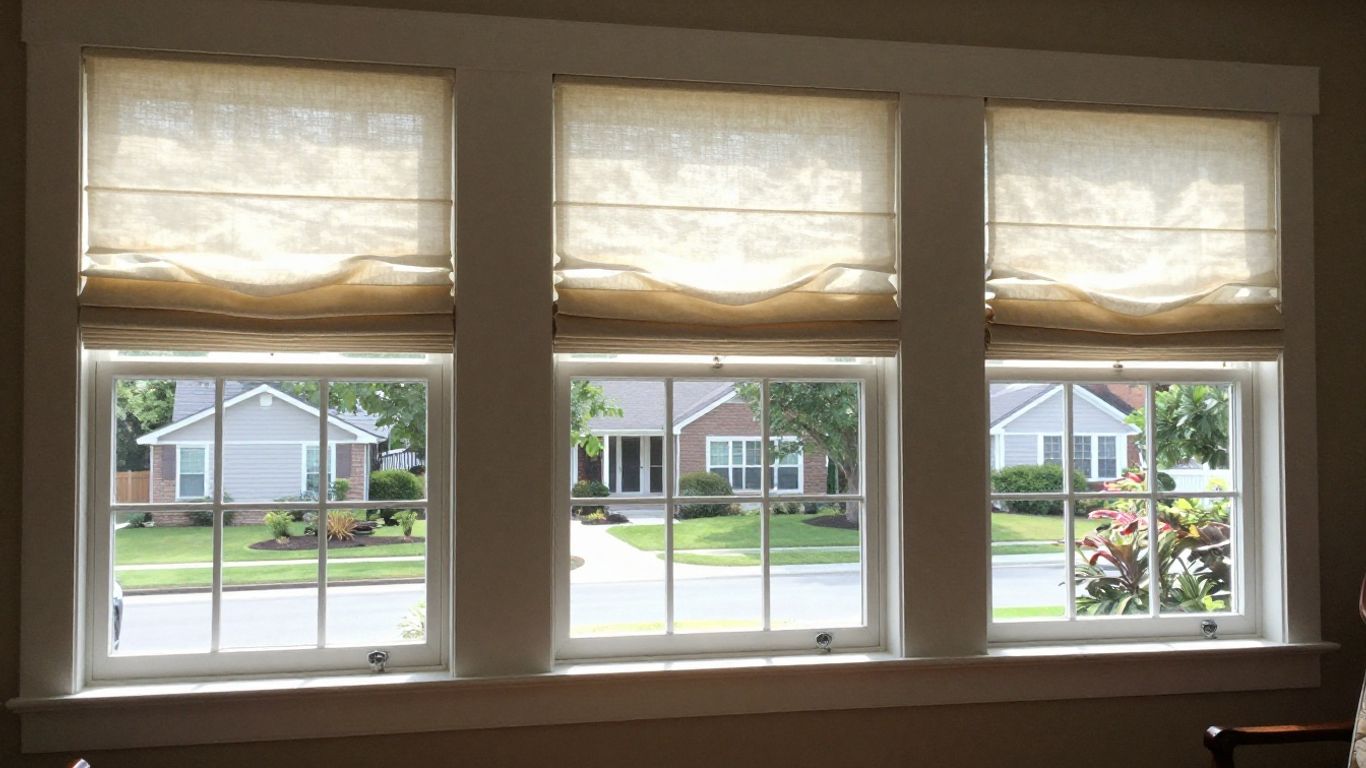 Custom window shades in a sunlit living room.