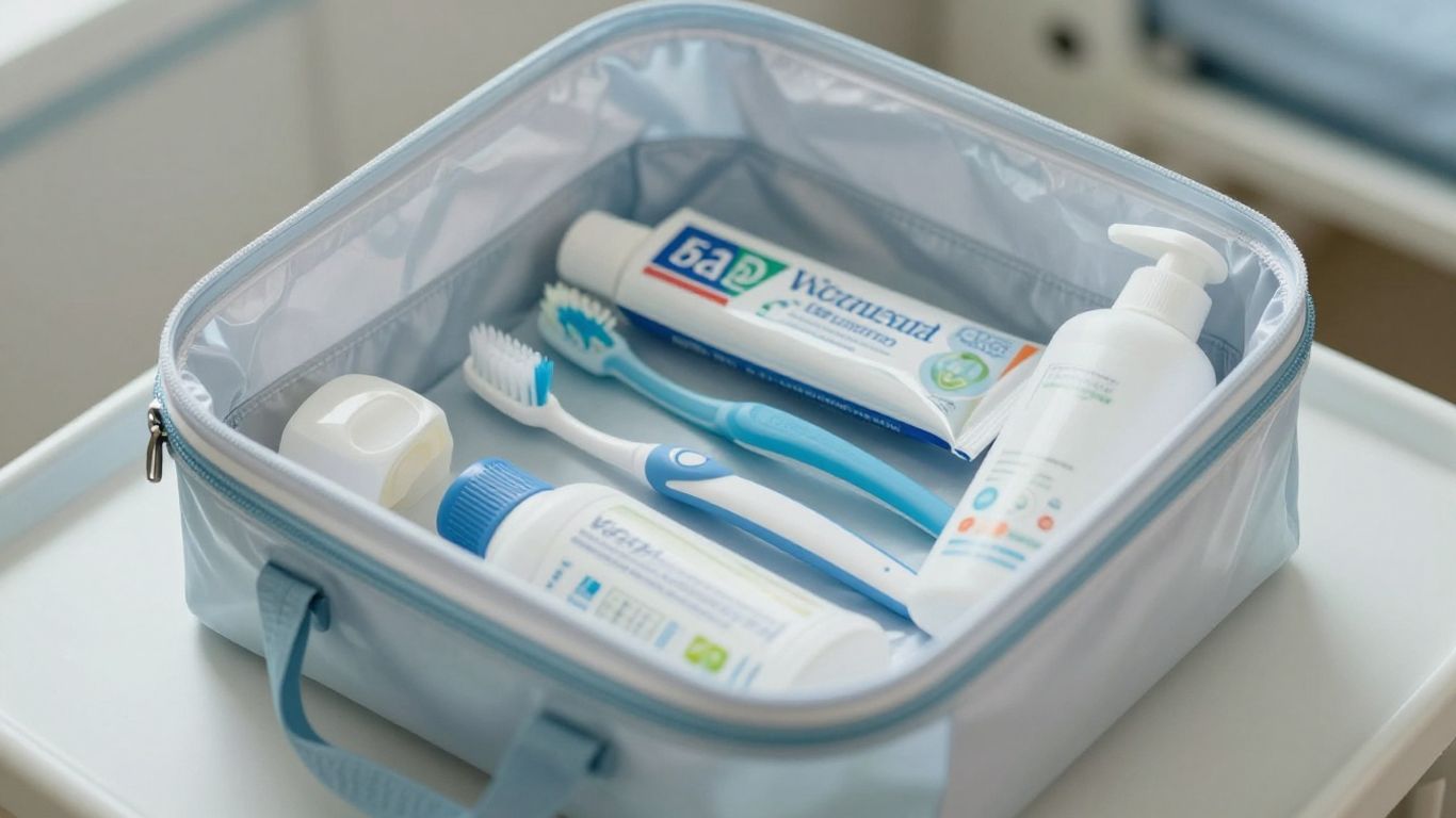 Hospital bag with toiletries for C-section.