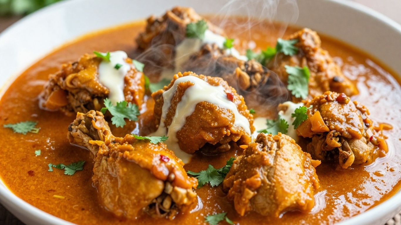 Authentic Indian chicken curry with cilantro garnish.