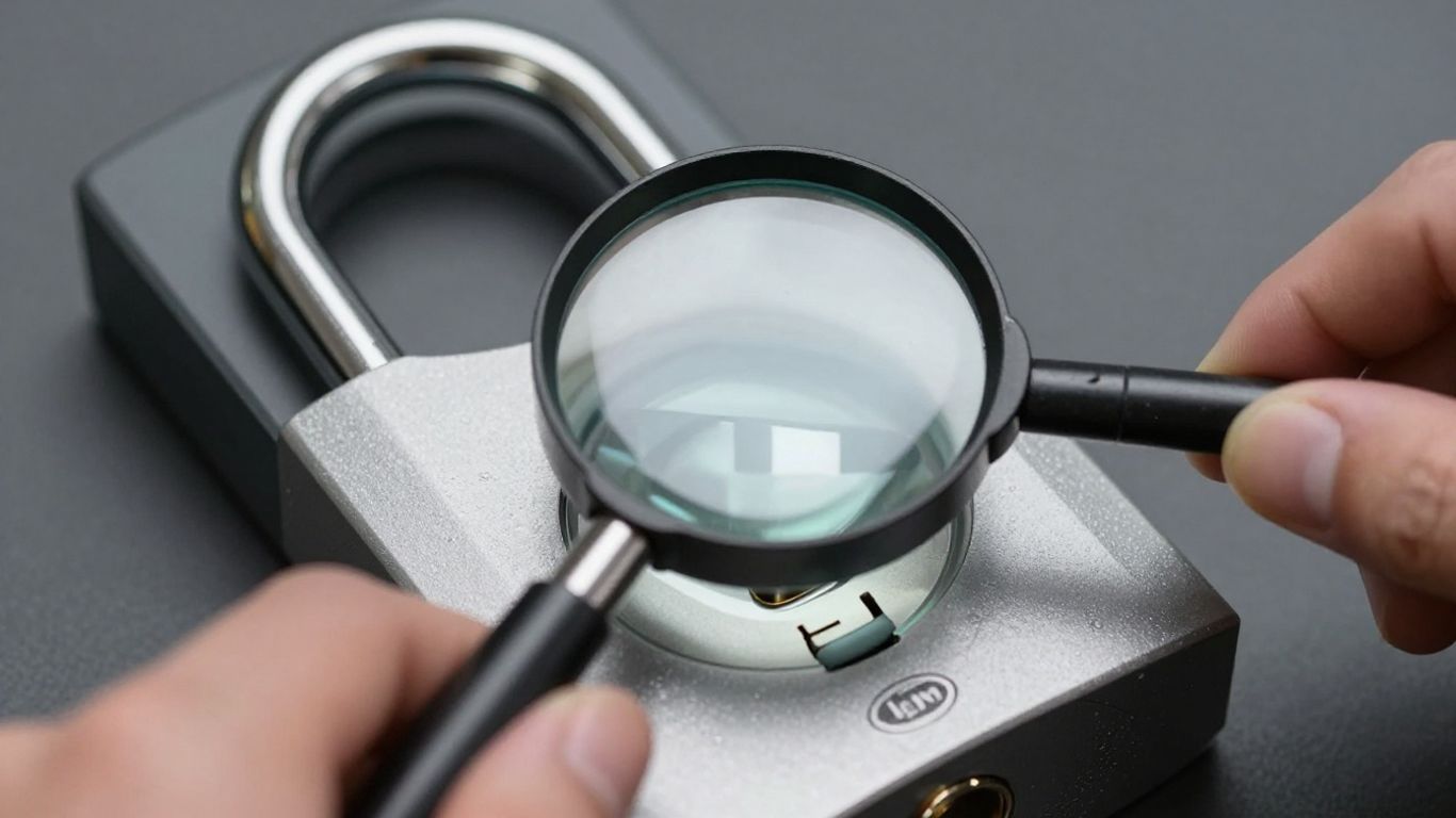 Digital lock and magnifying glass with testing tool.