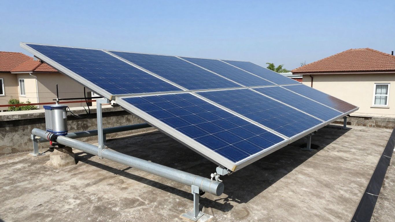 Panneaux solaires sur un toit pour chauffer l'eau.