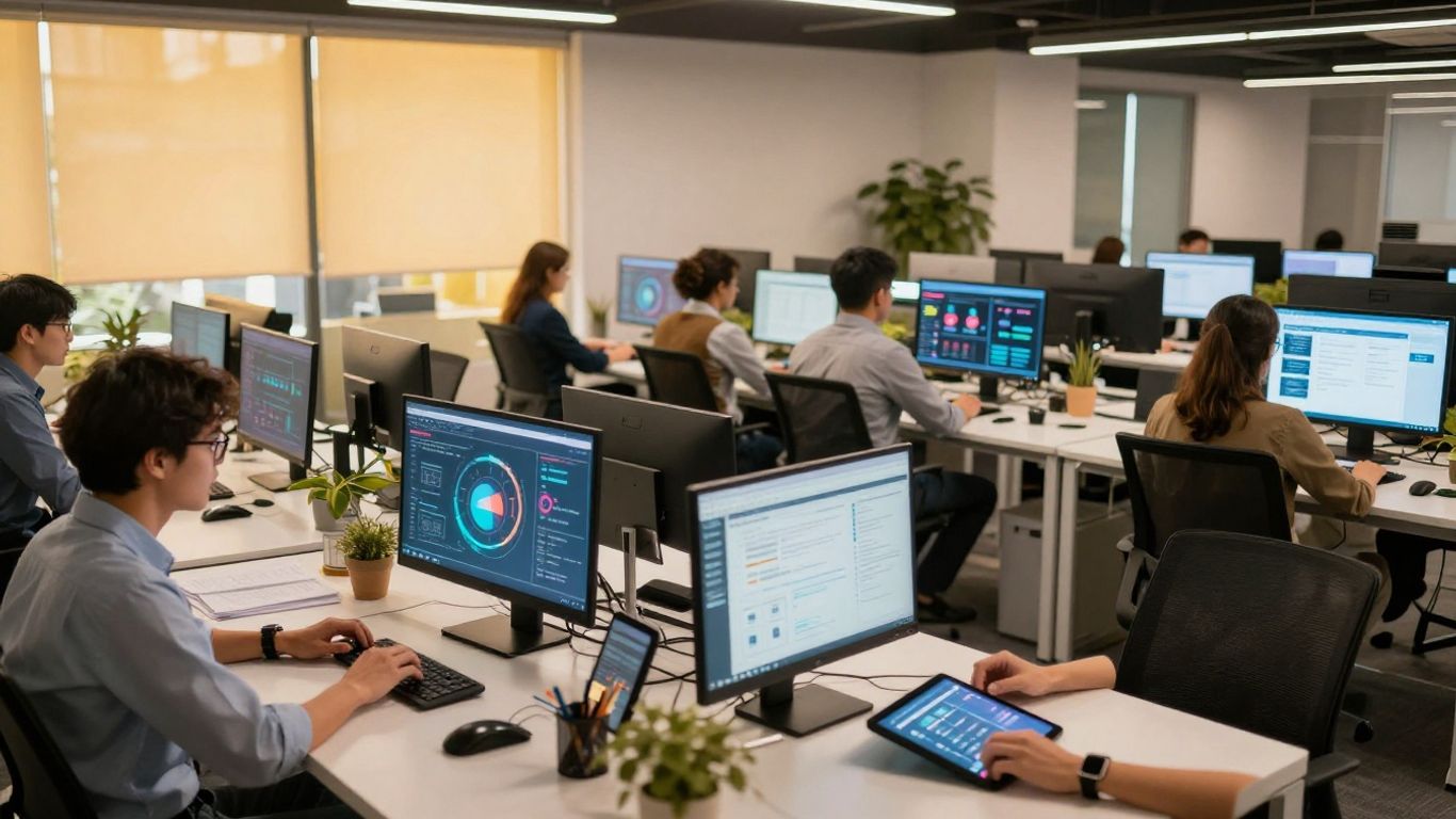 Modern office team using digital platforms for engagement