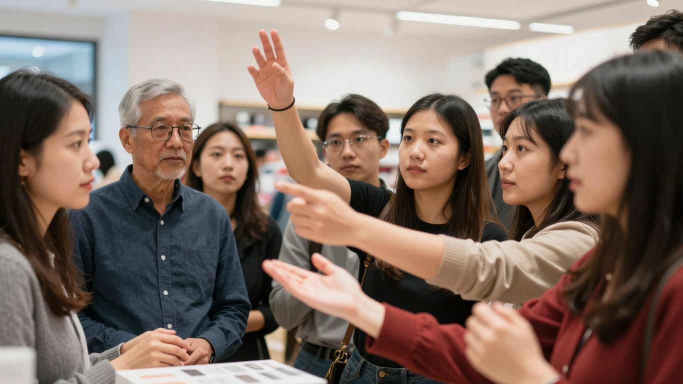 People considering products in a store.