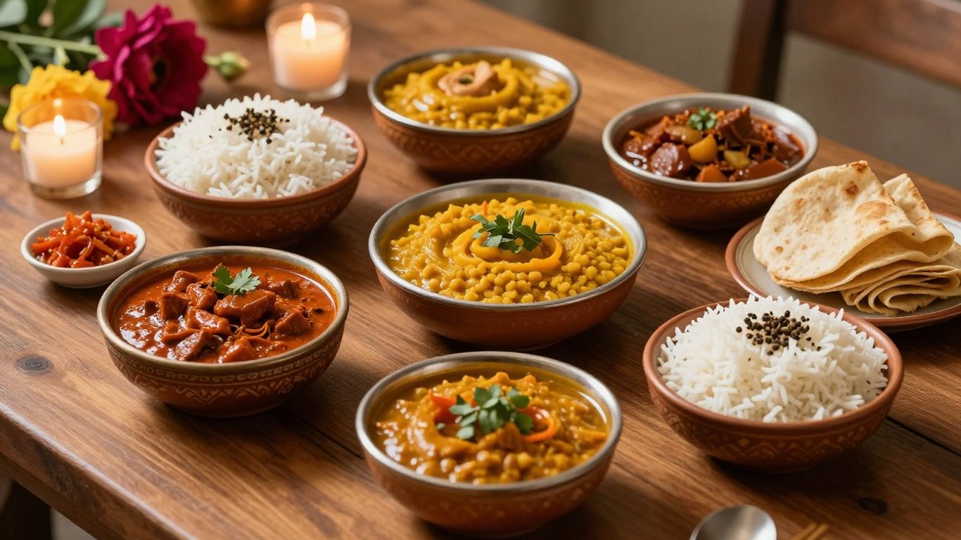 Indian anniversary dinner served in ceramic bowls