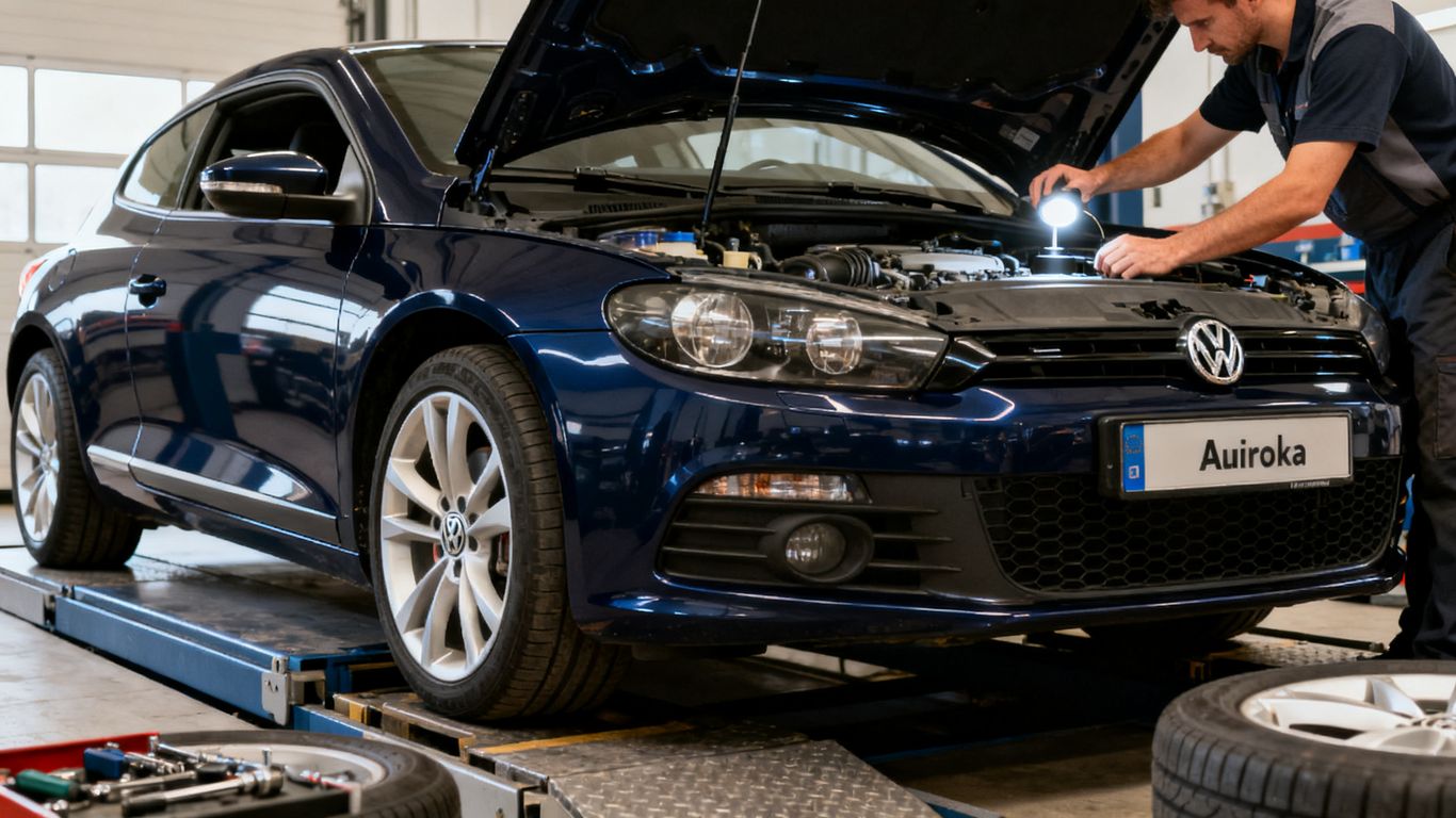 Scirocco auf Werkstatthebebühne bei Sichtprüfung