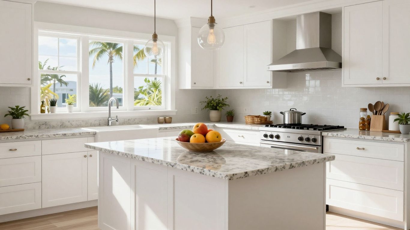 Bright Florida kitchen with island and sunlight.