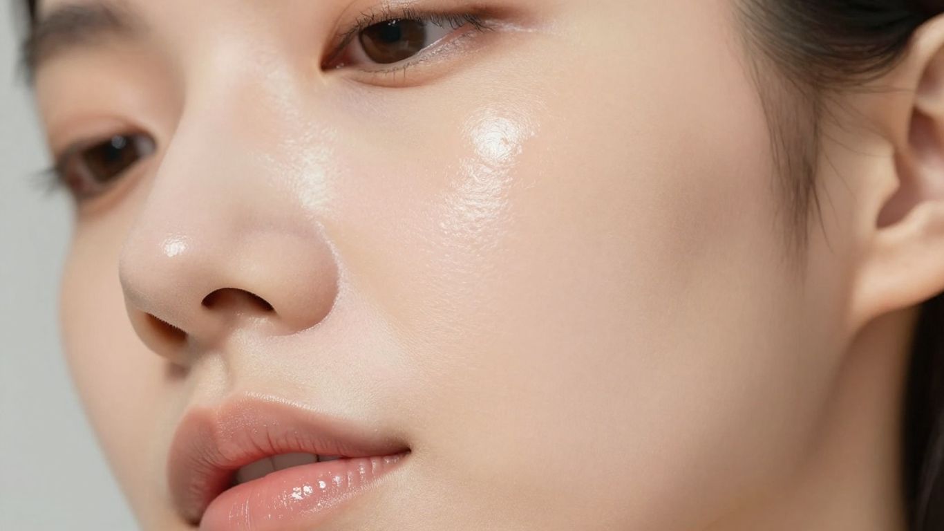 Close-up of clear, glowing facial skin.