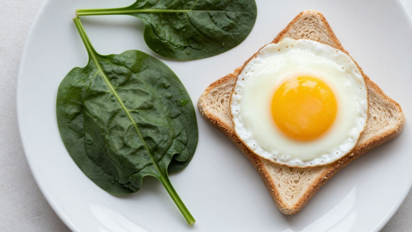 Healthy egg breakfast with spinach and toast