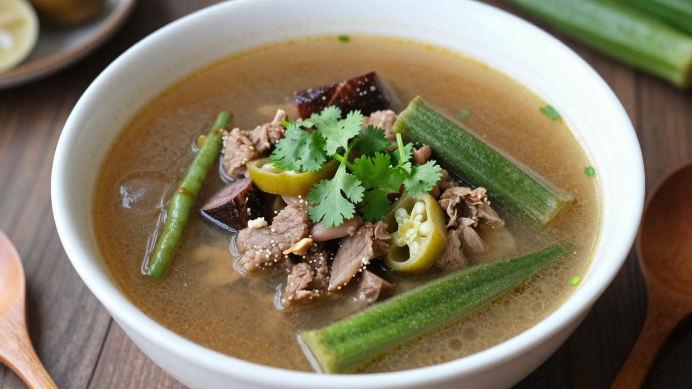 Bowl of authentic Filipino Sinigang tamarind soup