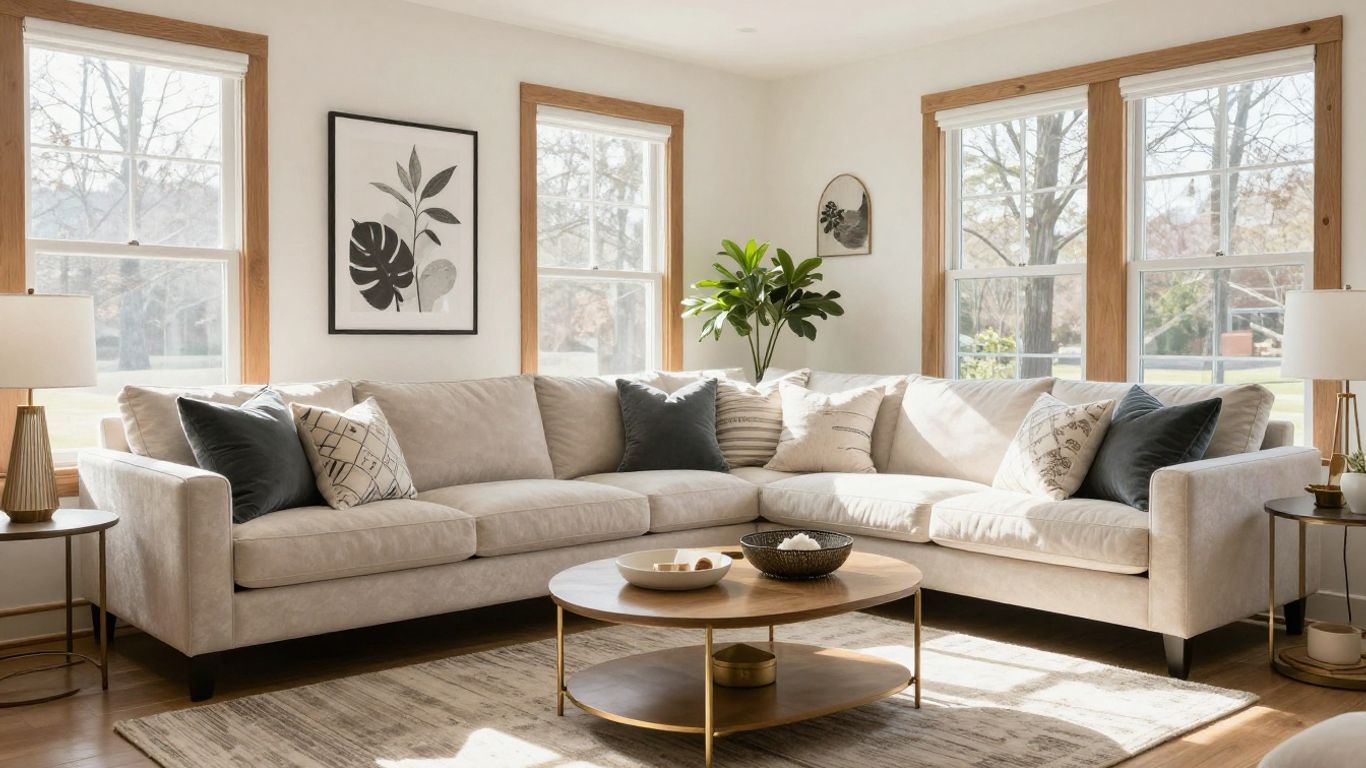 Stylish furniture in a sunlit Asheville living room.