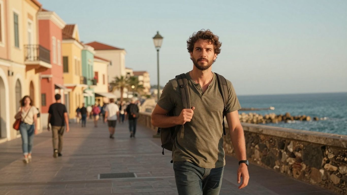A solo traveler exploring a lively coastal city