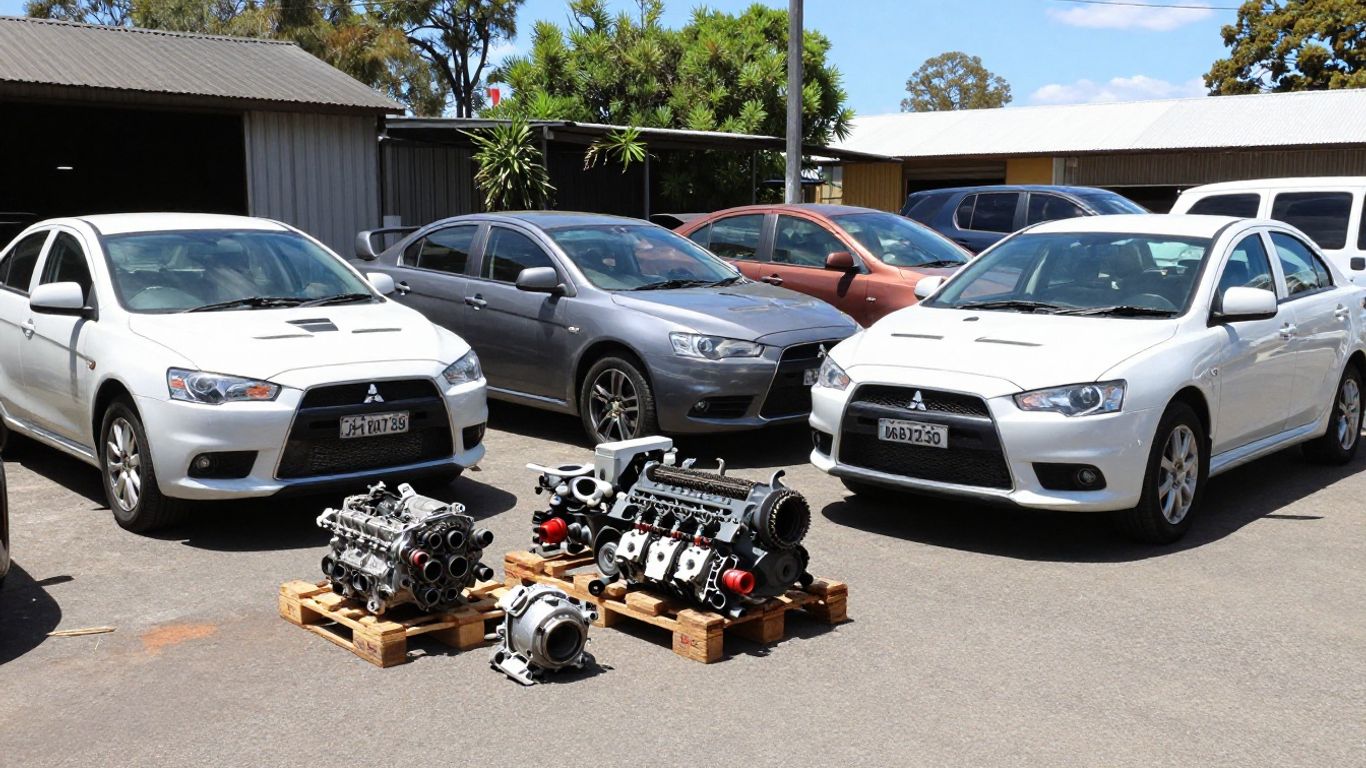 Mitsubishi cars and engine parts in Parramatta scrapyard