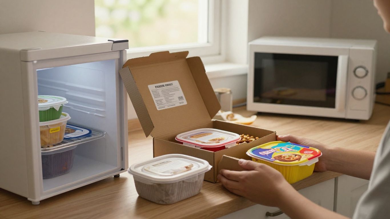 A student unpacking frozen Indian meals