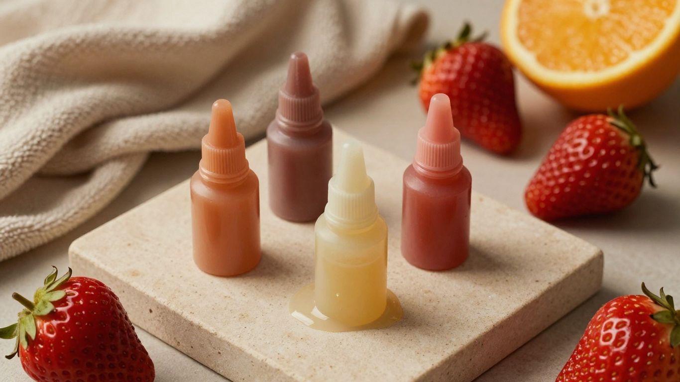 Assorted flavored lubricant bottles on a tray