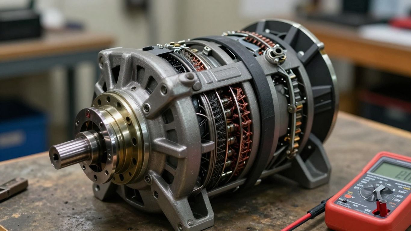 Close view of alternator components during inspection