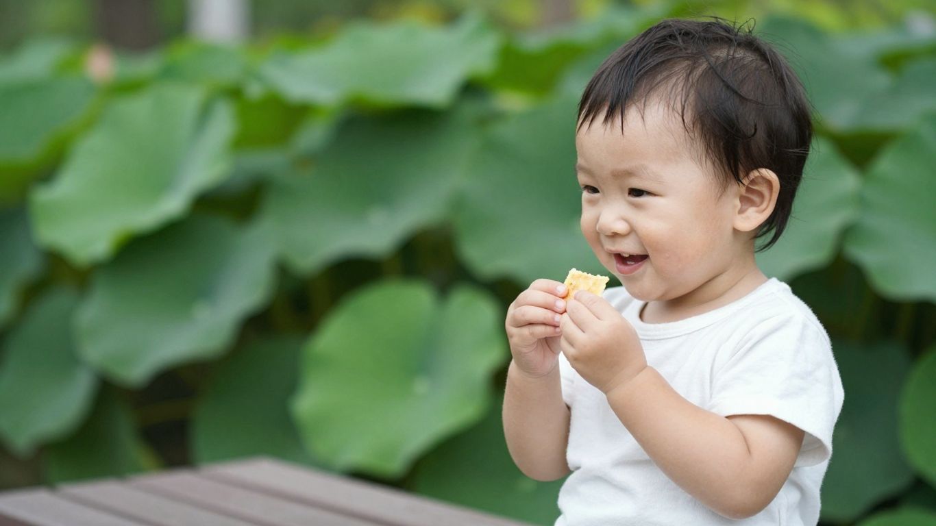 Toddler eating a healthy snack outside