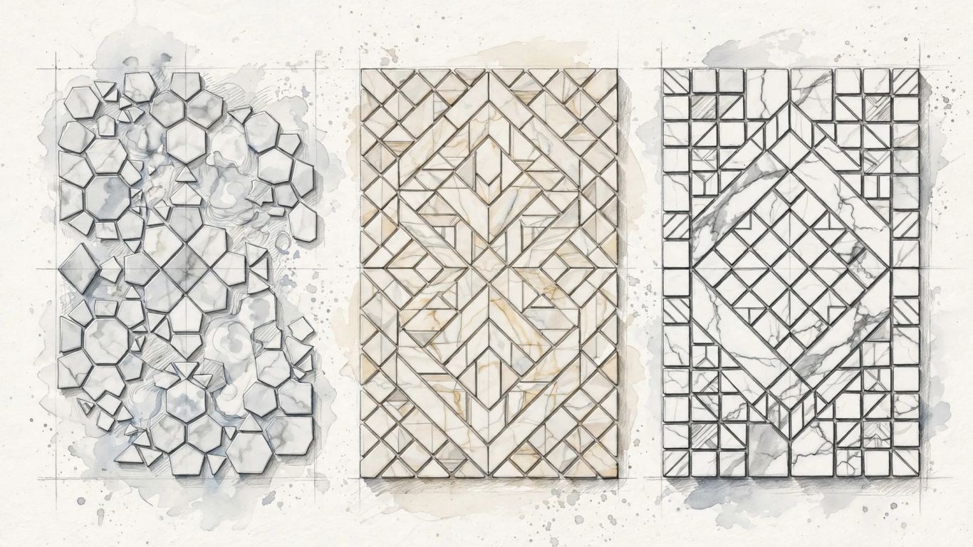 Pale marble mosaic sheets with soft gray veining