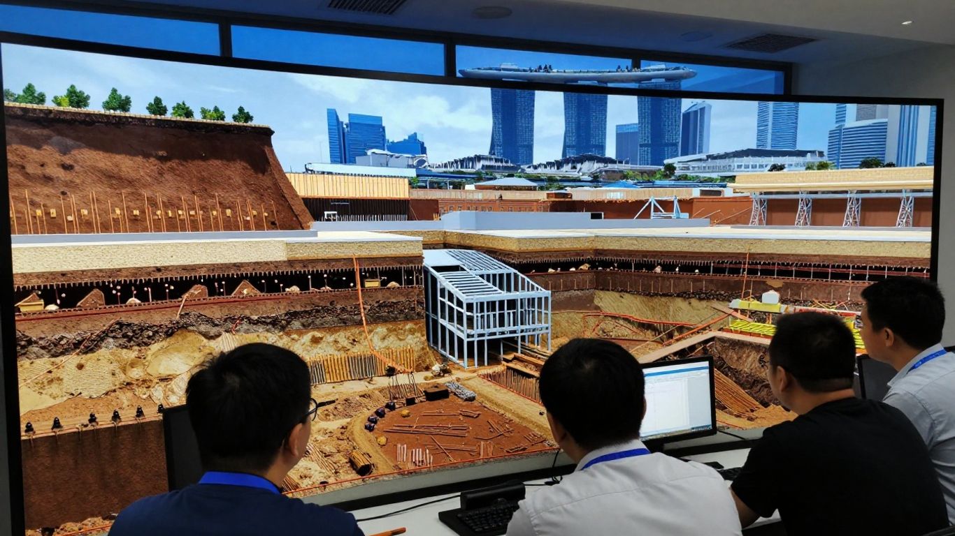 Engineers reviewing excavation simulation models