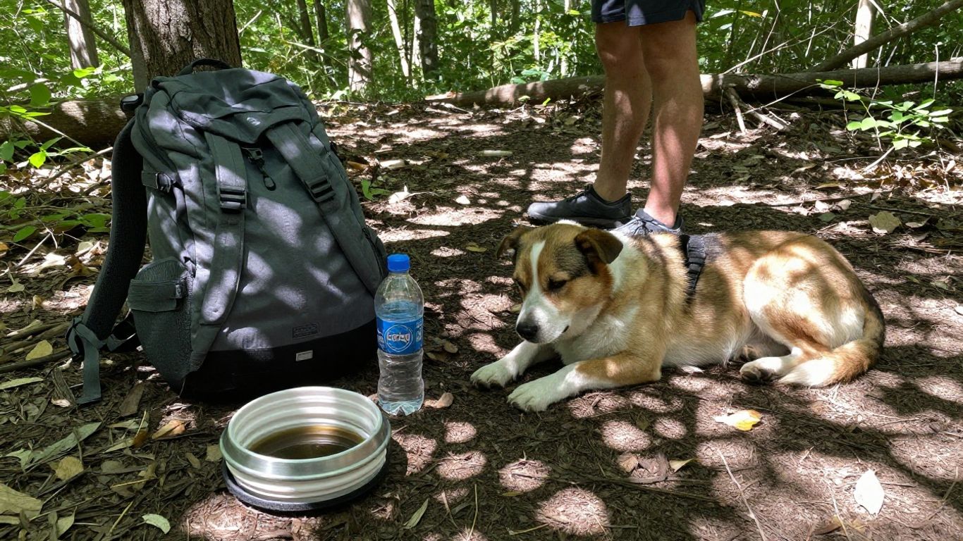 A dog and owner taking a break on a trail