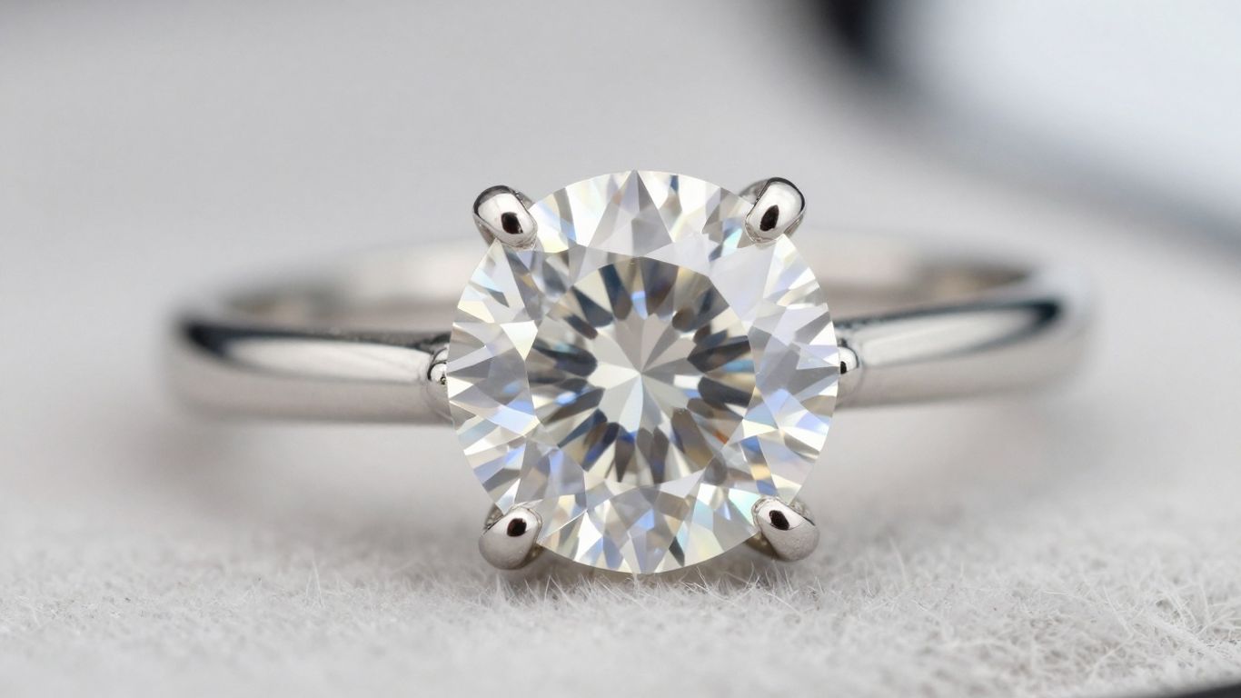 Sparkling certified diamond ring on a blurred background.