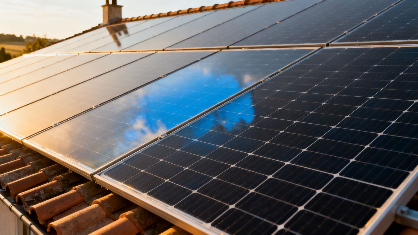 Cellules solaires disposées sur un toit ensoleillé