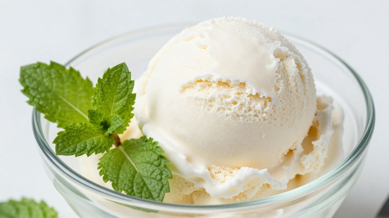 Creamy homemade ice cream scoop in a bowl with mint.