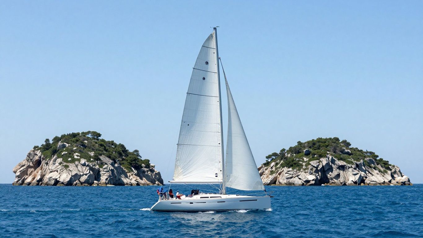 Sailboat on the Adriatic Sea near Croatian islands.