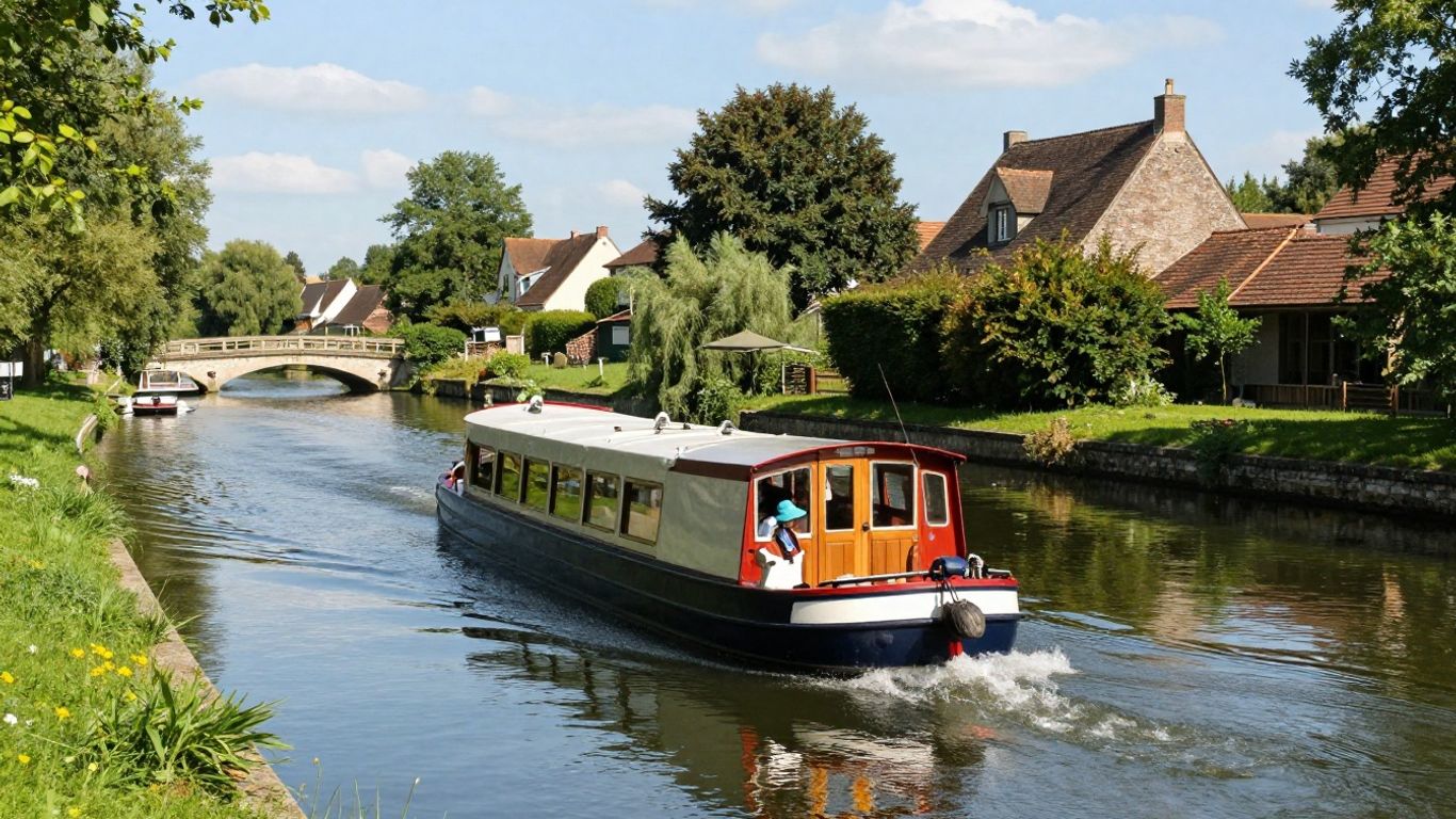 Self-drive canal boat on a French waterway.