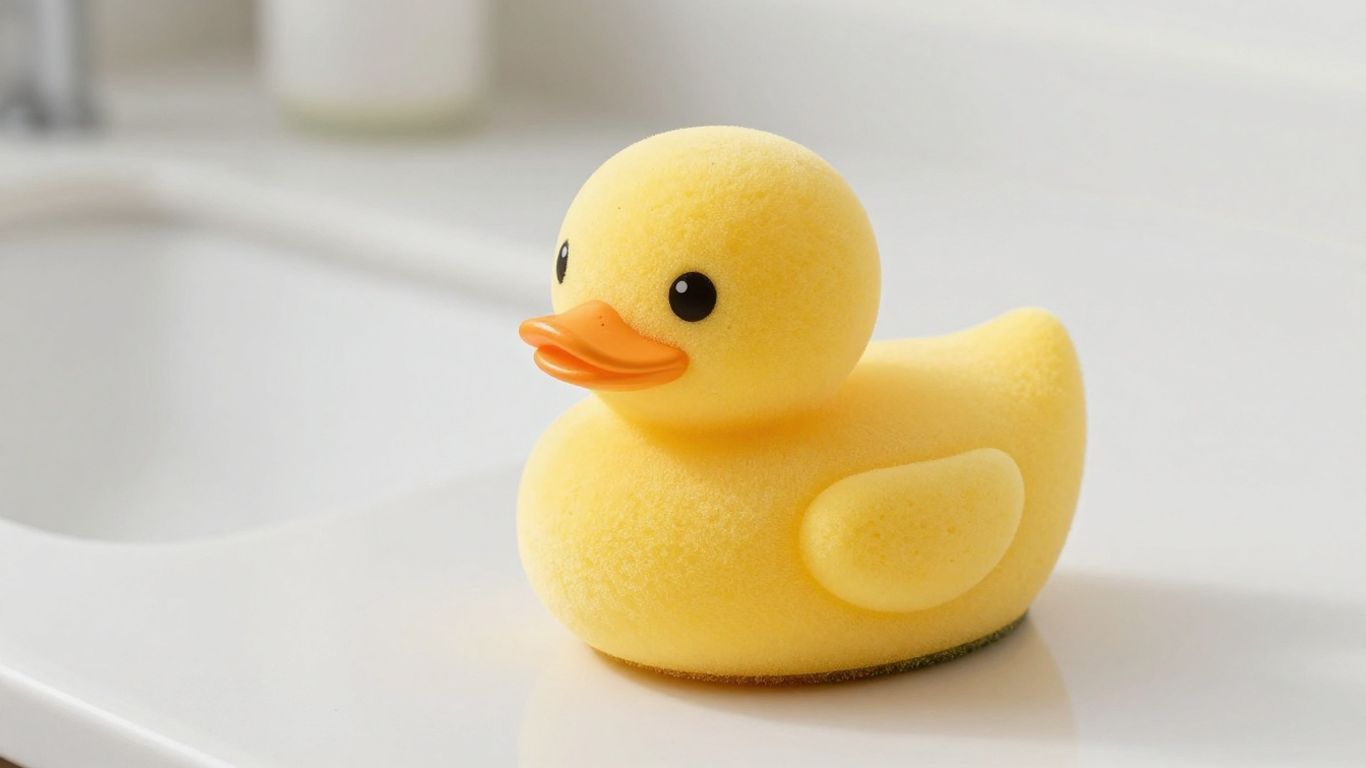 Yellow duck-shaped EcoVibe cellulose sponge